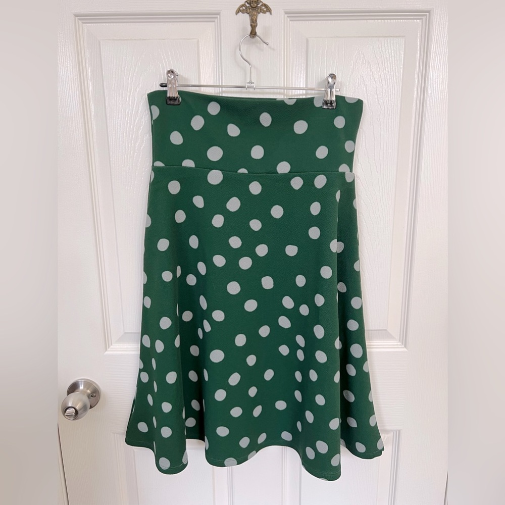 LuLaRoe Green with Gray Dots Skirt